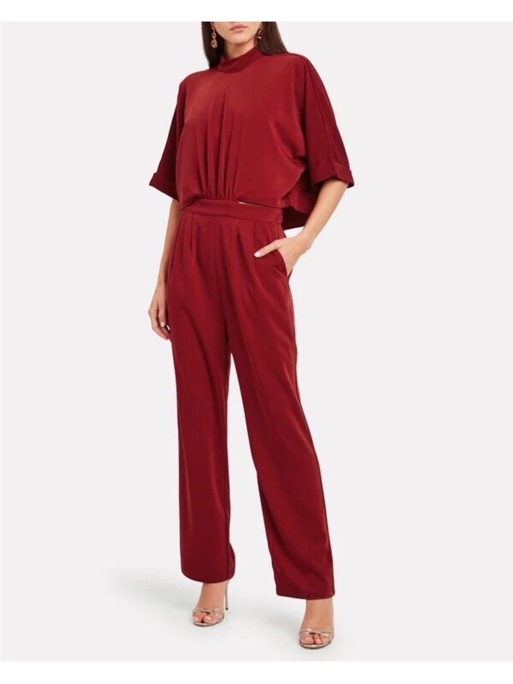 NWT Notes Du Nord X Intermix Nanna Crepe Jumpsuit In dark Red Sz EU 38 US Sz 8